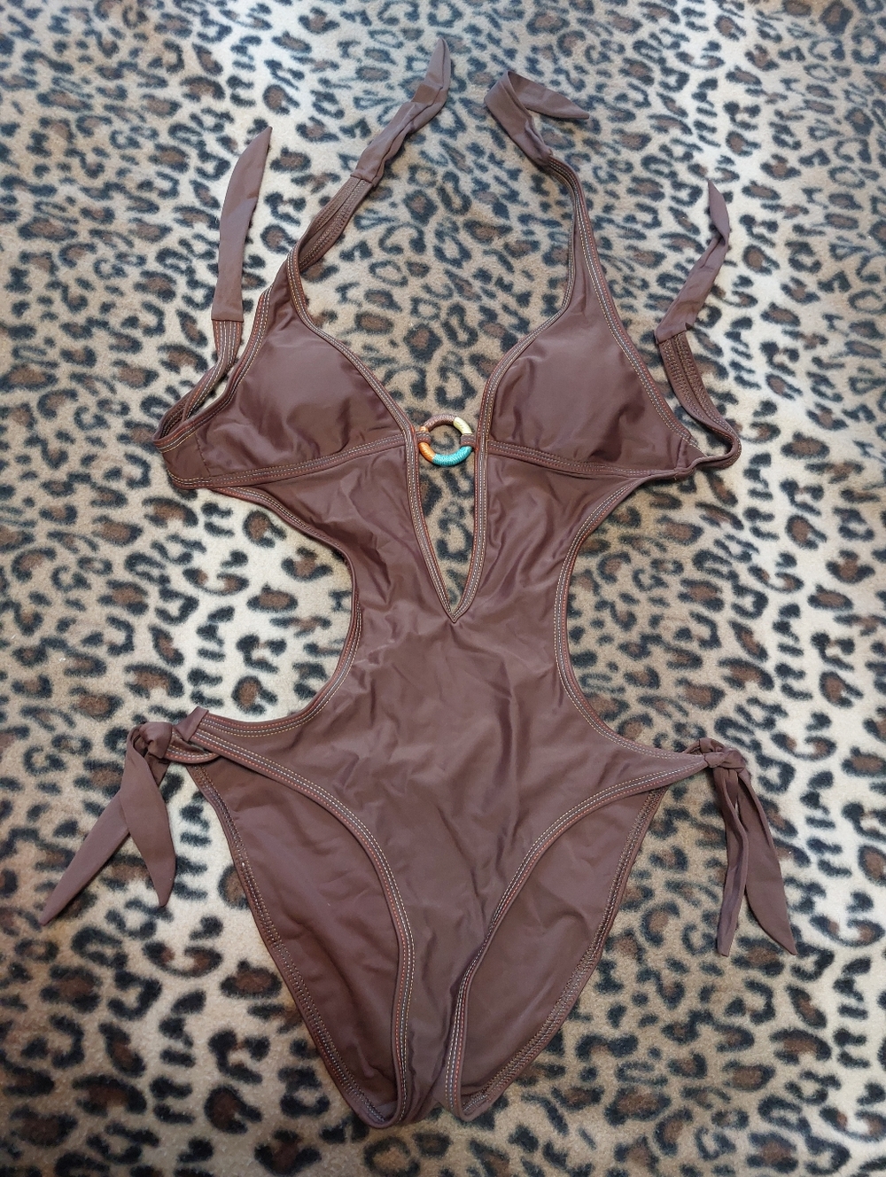 Body Glove Brown One-Piece Swimsuit with Decorative Ring Size XS